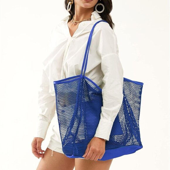 Mesh Beach Tote Womens Shoulder Handbag - Picture 7 of 7